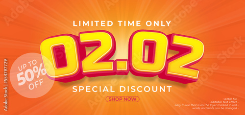 02.02 mega sale banner with 3D style editable text effect photo