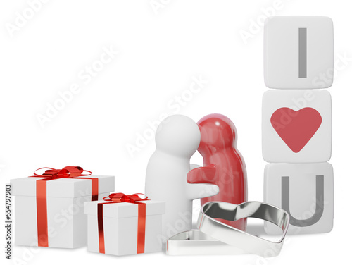 Valentine's gift. Birthday gift with love i love you letter. Happy celebration present icon. 3D rendering