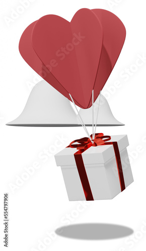 Valentine's Christmas gift. Birthday gift with love and heart paper cut balloon, Happy celebration present icon. 3D rendering