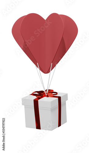 Valentine's Christmas gift. Birthday gift with love and heart paper cut balloon, Happy celebration present icon. 3D rendering