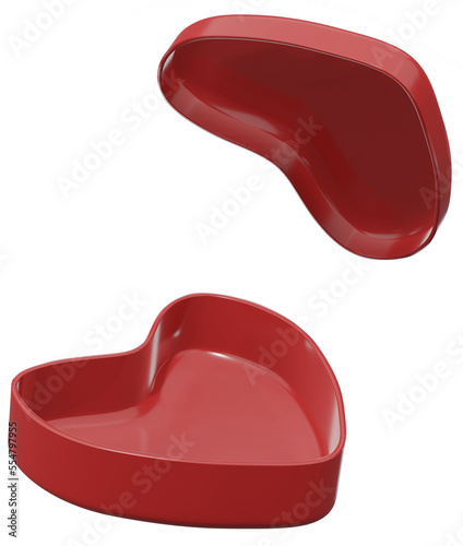 love valentine's gift plastic box with open lid in red heart design for placing product item in 3d rendering icon