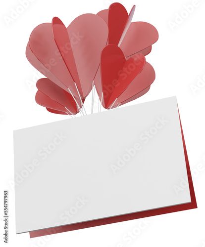 empty paper page with red balloon of heart love floating, 3d rendering illustration valentine icon