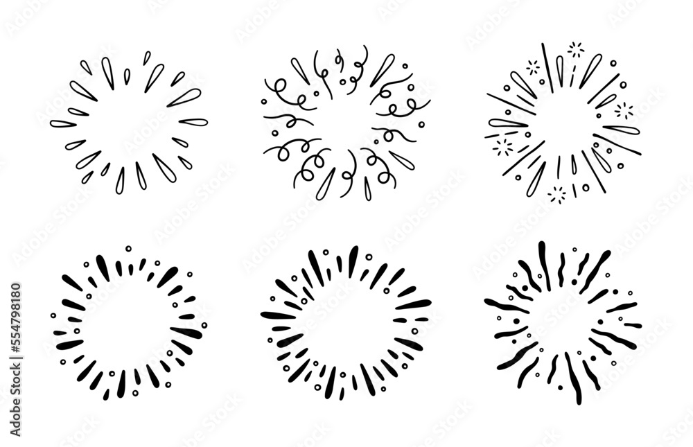Hand drawn firework. Star burst. Sunburst doodle icon. Hand drawn ...