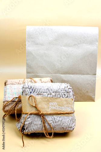 Brown eco friendly gift wrapped, sustainable and environmentally Natural eco-friendly gifts idea photo