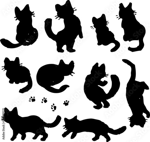 猫のラフなシルエットイラストセット
