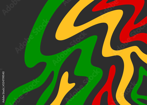Abstract background with colorful wavy lines pattern and with Jamaican color theme