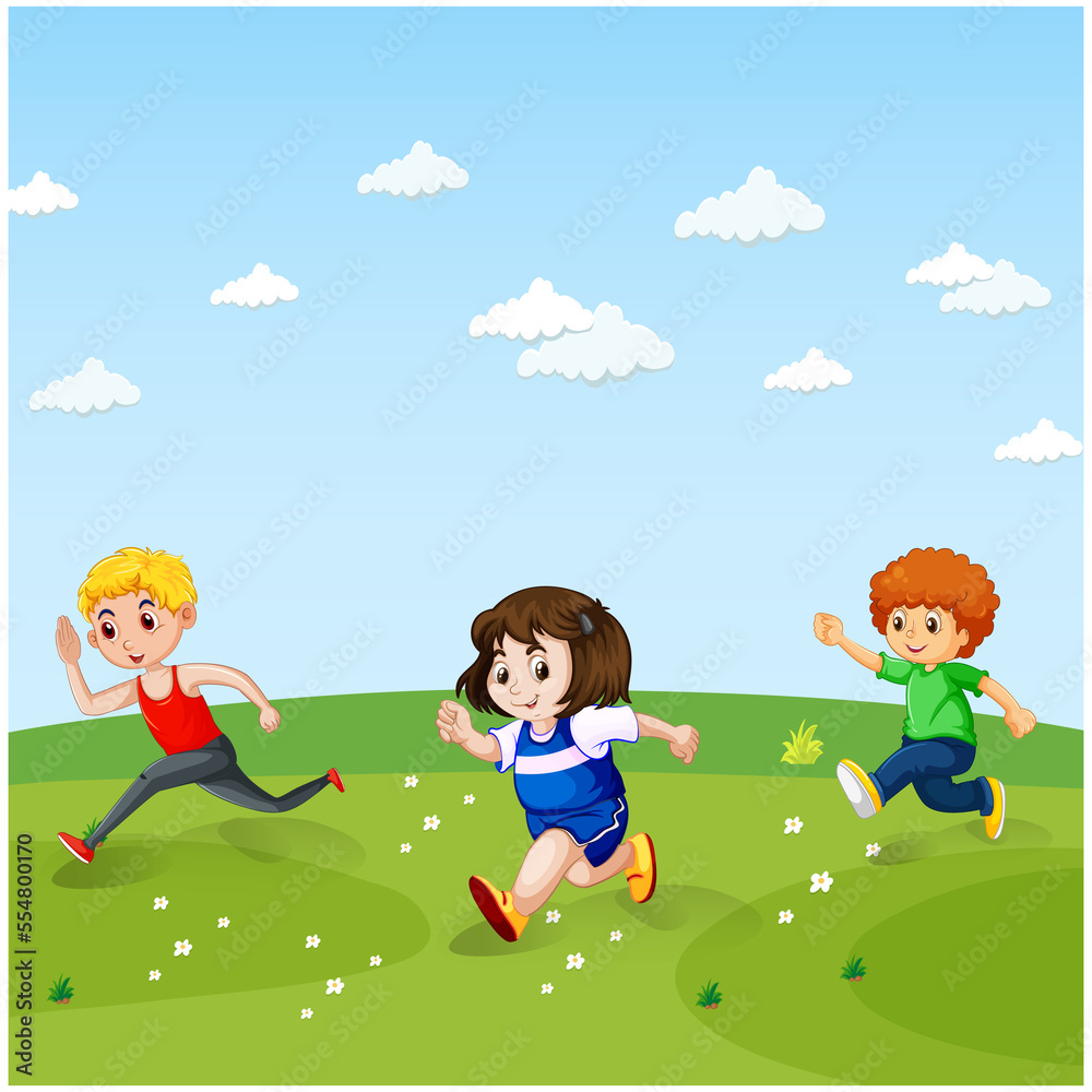 Funny Little Children Running Outside