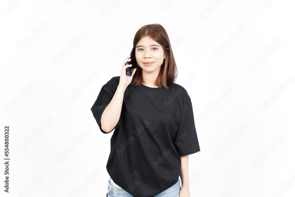 Talking on the phone and excited Of Beautiful Asian Woman Isolated On White Background Talking on the phone and excited Of Beautiful Asian Woman Isolated On White Background