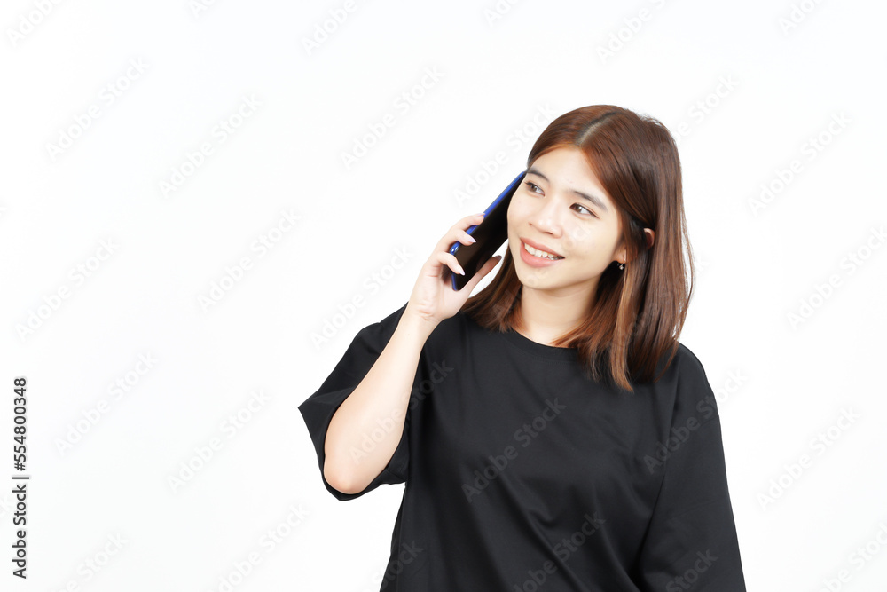 Talking on the phone and excited Of Beautiful Asian Woman Isolated On White Background Talking on the phone and excited Of Beautiful Asian Woman Isolated On White Background