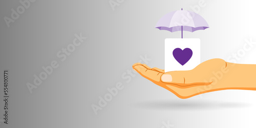 Life insurance icon with holding hands on grey background with copy space vector illustration