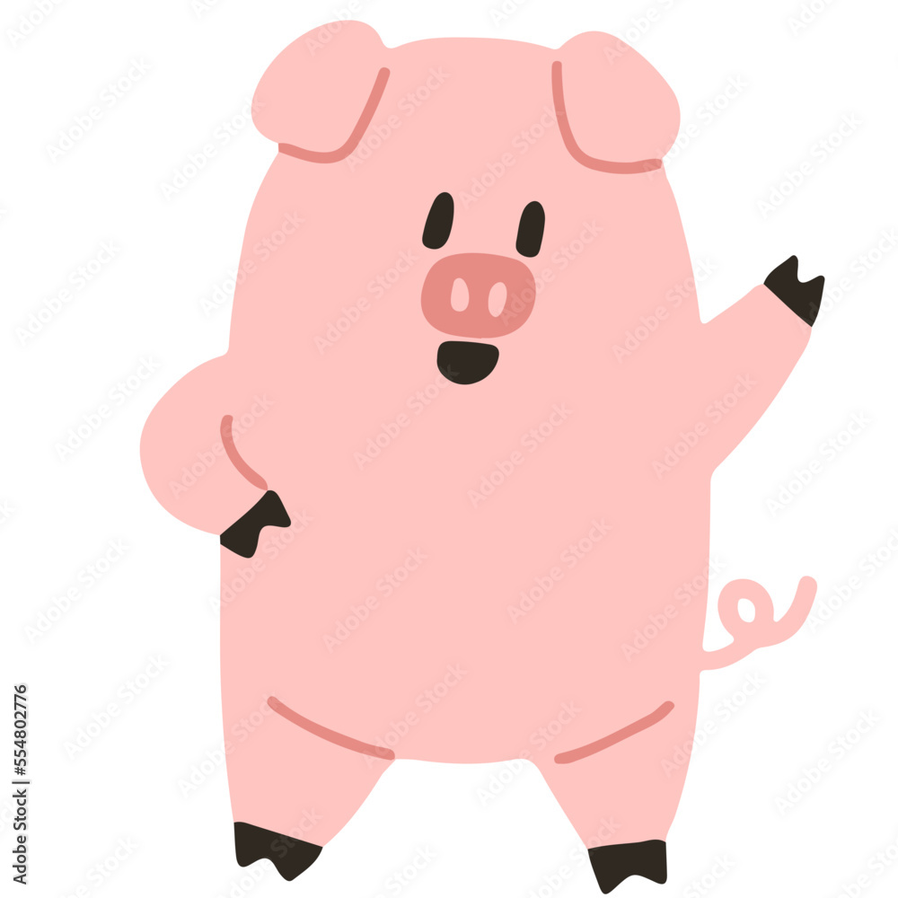 Fototapeta premium Pig greeting vector illustration in flat color design