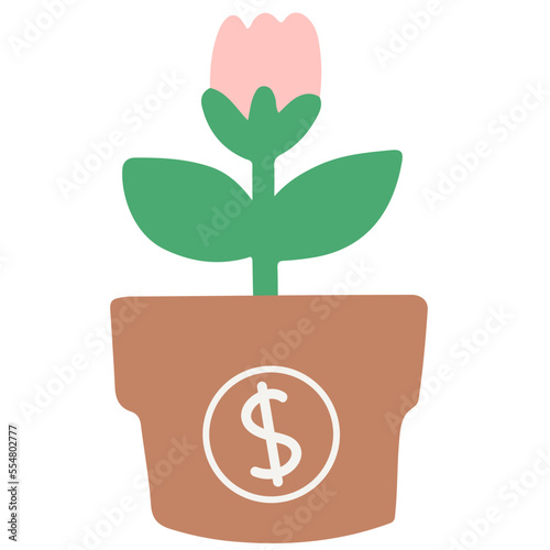Growing flower and plant pot with dollar symbol vector illustration in flat color design