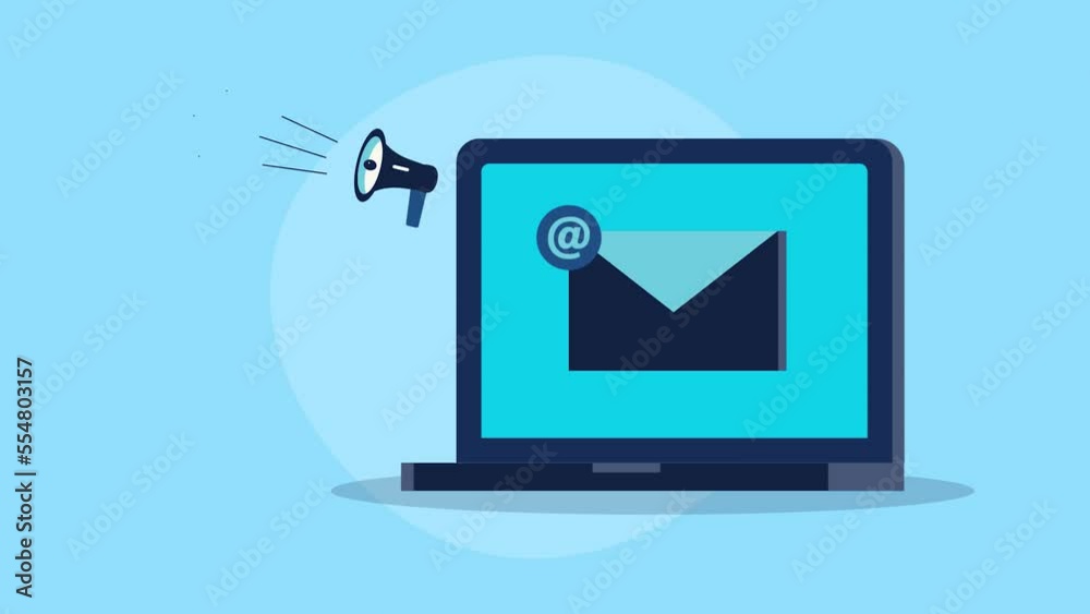 Incoming email messages on laptop screen, newsletter marketing with subscriber list video animation concept.