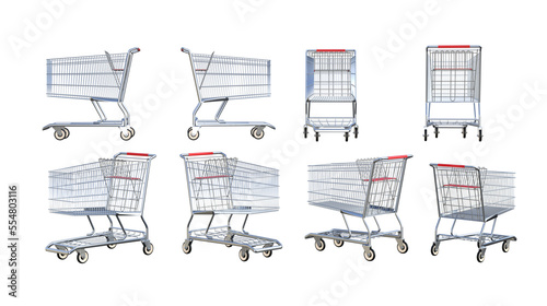 3D Render : Empty shopping cart  mockup with different angle for graphic resource, PNG transparent