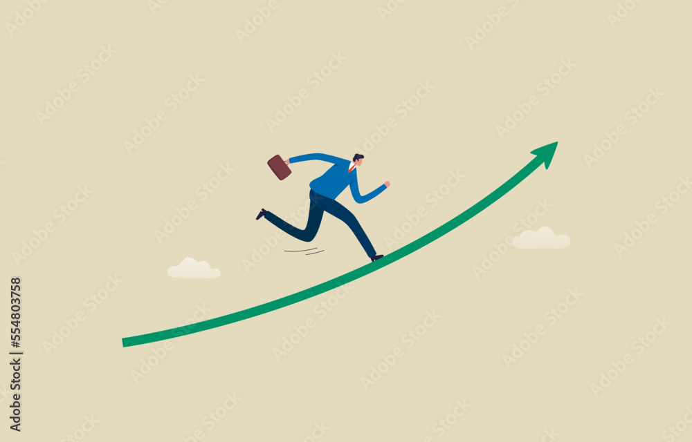 Business growth or career. Business profit or increase the skills to grow. Businessman climbing arrow charts in growth.