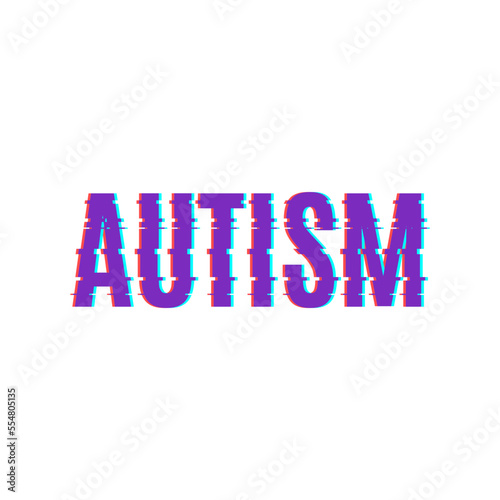 Autism awareness poster made with glitch noise pixel effect. Social interaction and communication disorder. Solidarity and support symbol. Medical concept.