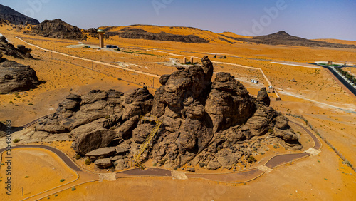 Saudi Arabia, Hail Province, Jubbah, Aerial view of sandstone outcrops of Jebel Umm Sanman photo