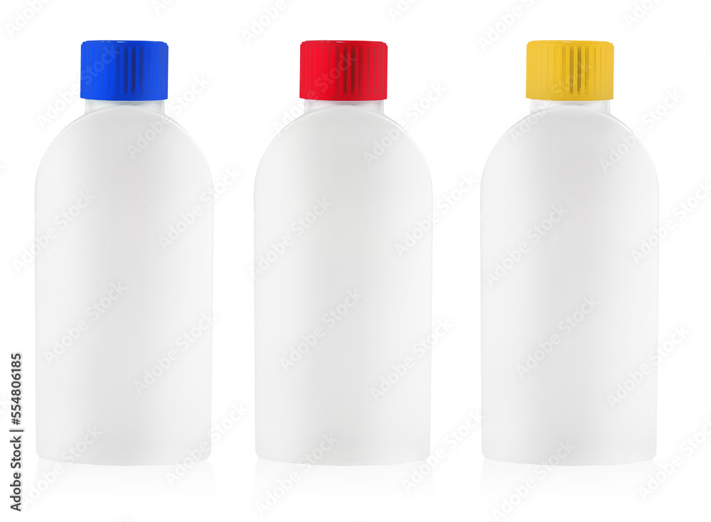 white plastic bottle with colored cover on white background white plastic bottle with colored cover on white background