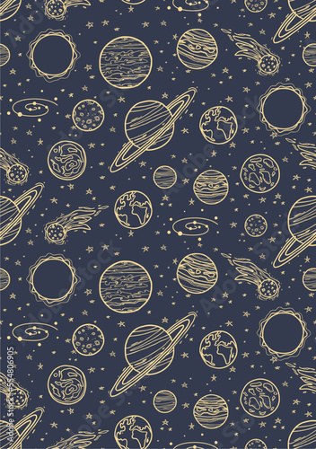 space planet stars cosmic design vector seamless pattern