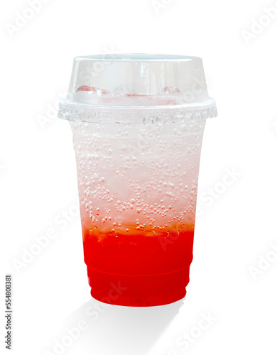 Glass of  iced water red italian soda isolated on white background, Clipping path.