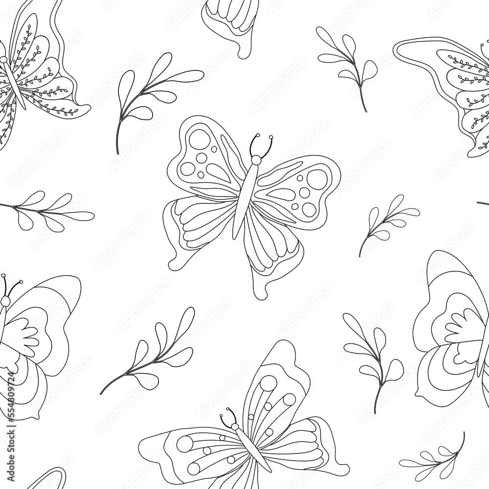 Hand drawn butterfly outline pattern