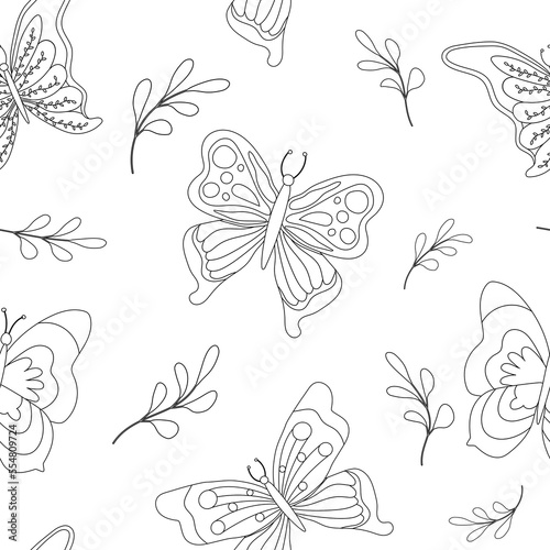 Hand drawn butterfly outline pattern