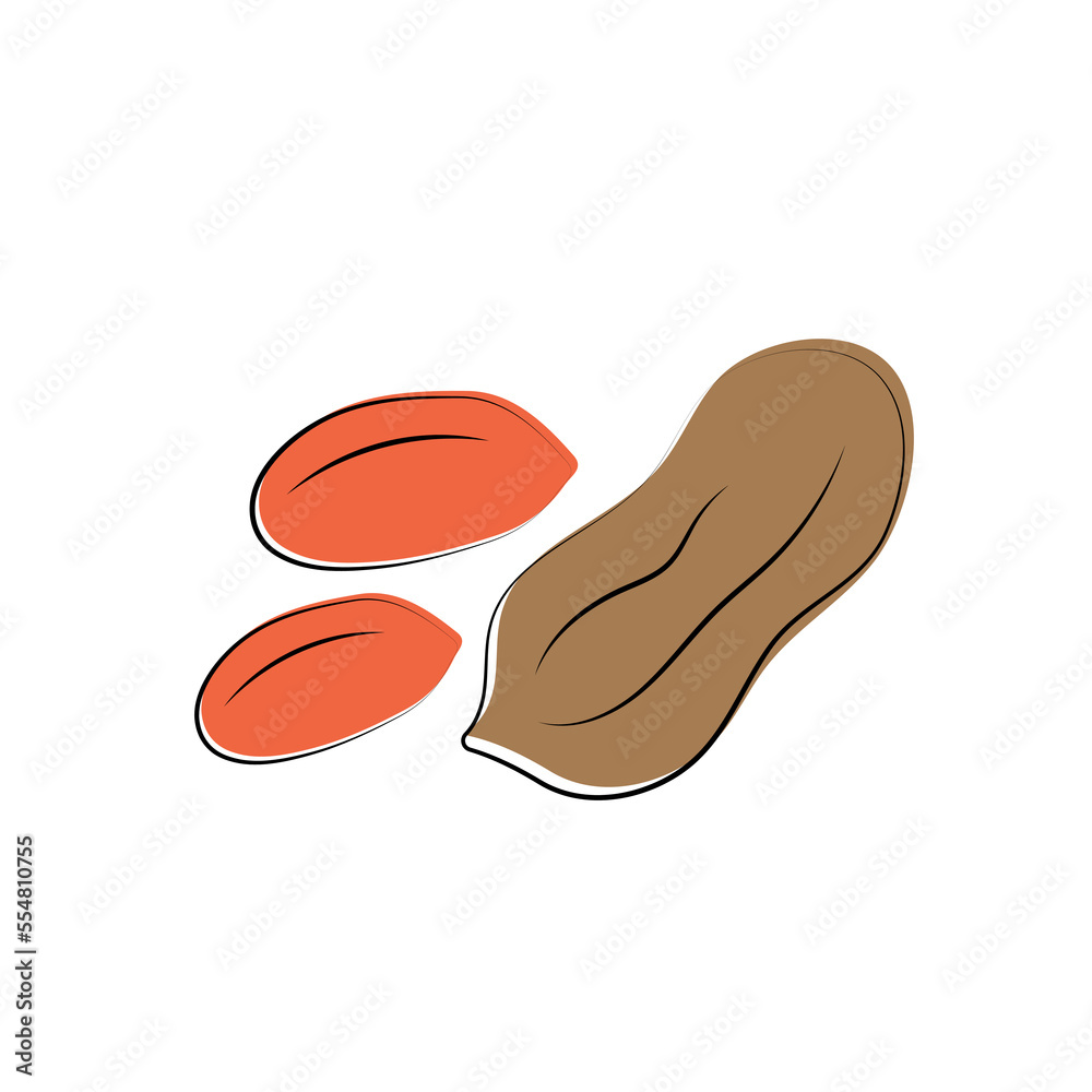 Peanuts in cartoon style. Nut icon for template label, packaging snackand emblem. Vector