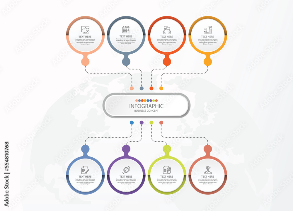 Process infographic with 8 steps, process or options. Process infographic with 8 steps, process or options.