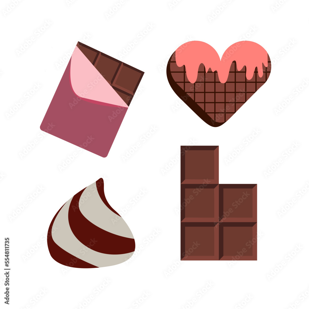 Chocolate bars, World Chocolate Day. Dark chocolate, as a gift. Vector illustration for template design