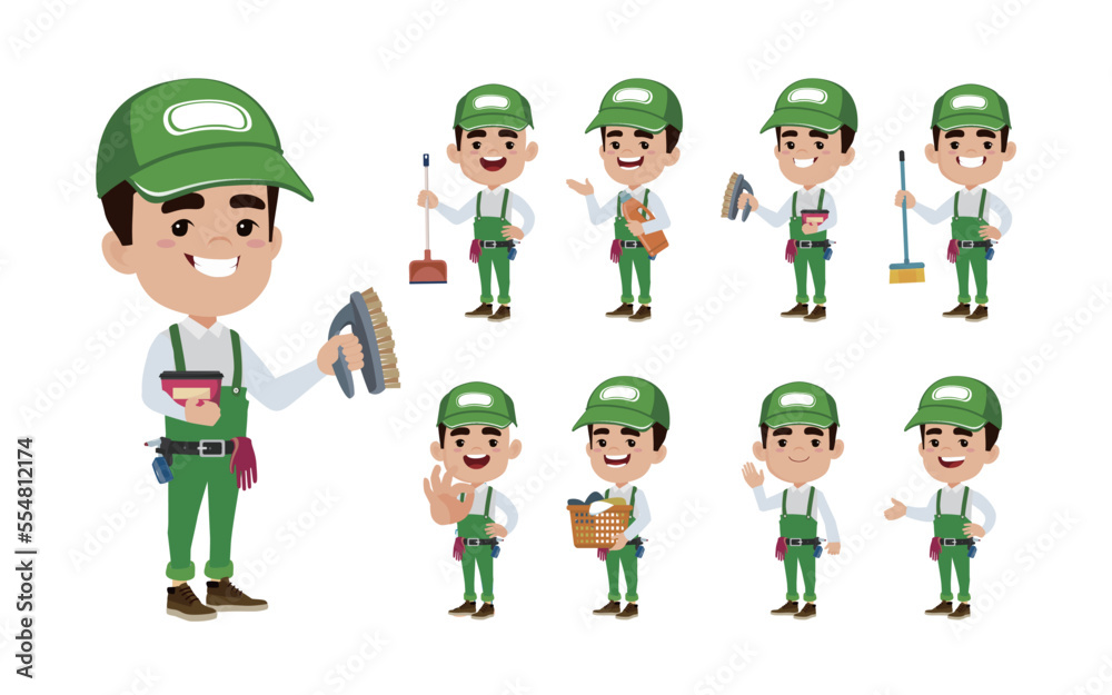 Set of cleaner with different poses Set of cleaner with different poses