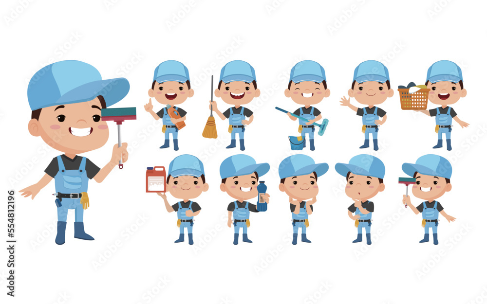Set of cleaner with different poses Set of cleaner with different poses
