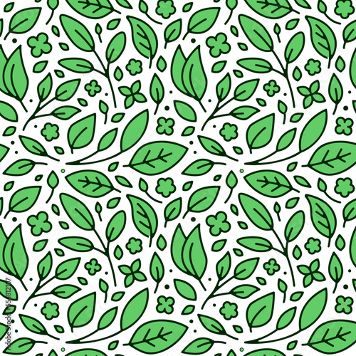 Seamless pattern with green leaves