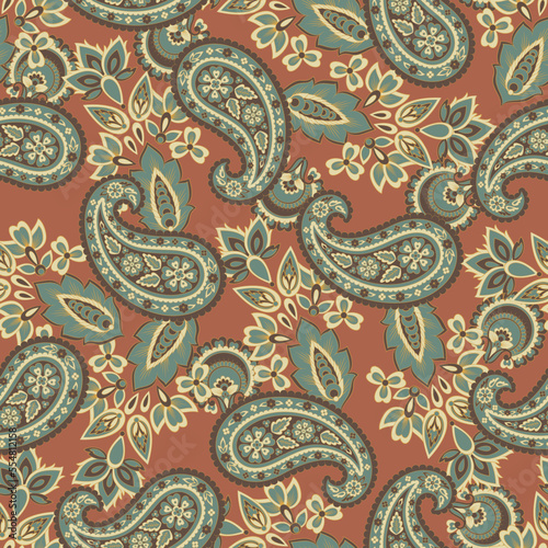 Paisley Floral oriental ethnic Pattern. Vector Seamless Ornamental Indian fabric patterns.