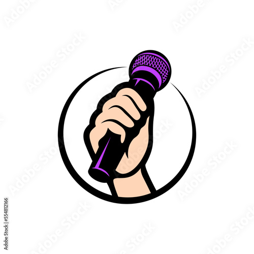 Hand holding microphone vector icon