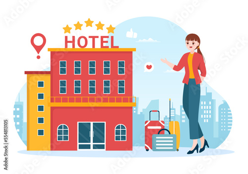 Hotel Review with Rating Service, User Satisfaction to Rated Customer, Product or Experience in Flat Cartoon Hand Drawn Templates Illustration