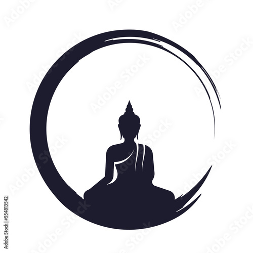 Black Buddha meditated sign in paintbrush circle line zen style vector design