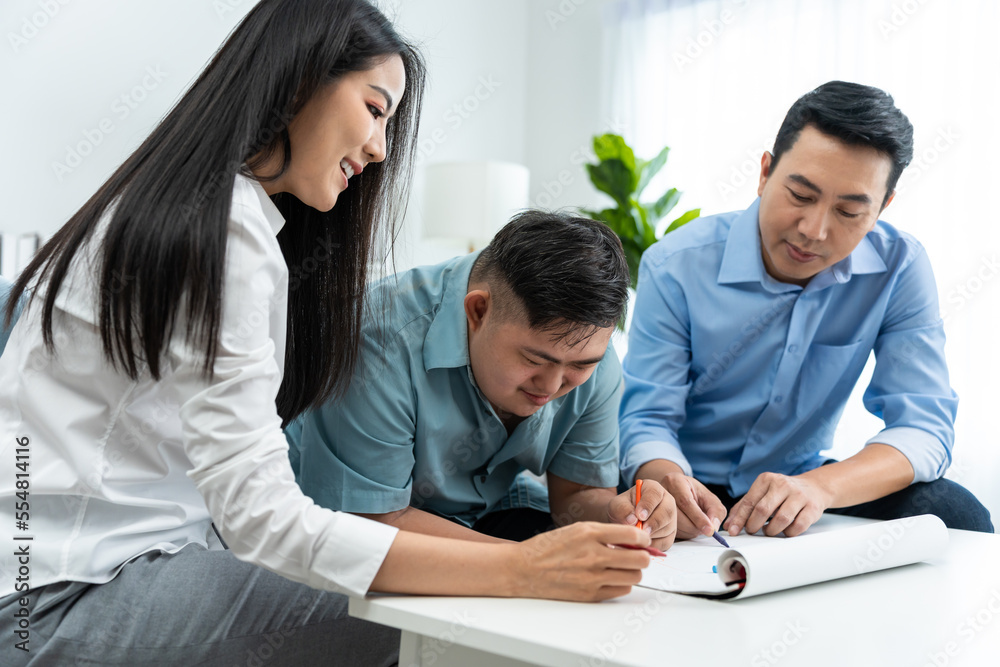 Asian happy family draw picture with young son in living room at home. Asian happy family draw picture with young son in living room at home.