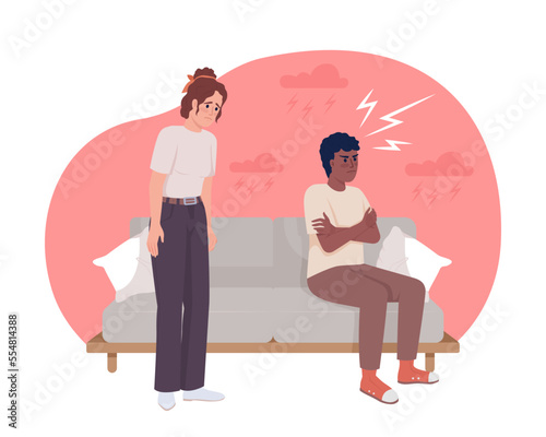 Couple conflict flat concept vector illustration. Abusive relationship. Angry partner. Editable 2D cartoon characters on white for web design. Toxic creative idea for website, mobile, presentation