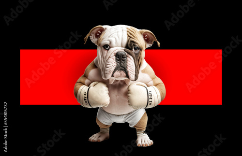 The boxer dog stands in shorts and boxing gloves. Vector illustrator
