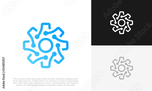 gear tech line logo design vector