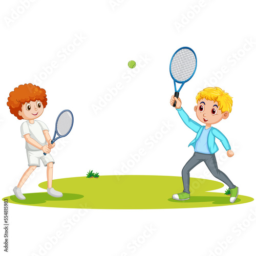 Kids playing tennis in the park