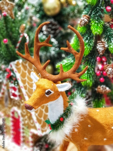 Doll cute reindeer decorated celebrate the Christmas festival. xmas background.