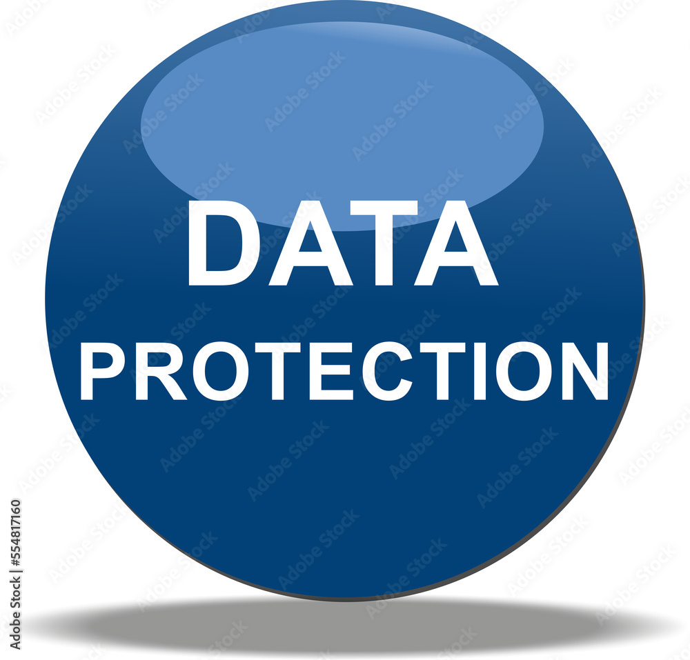 the words 'data protection' written on a blue button the words 'data protection' written on a blue button