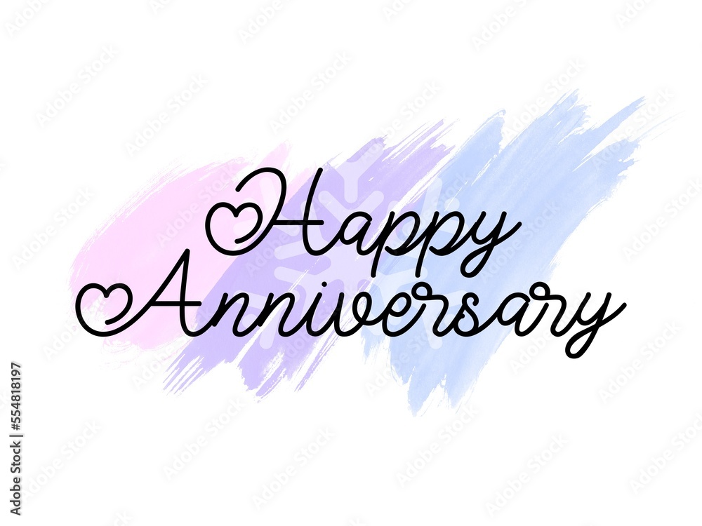 Happy Anniversary writing with heart background, colorful, cheerfull, invitation card, celebration banner.