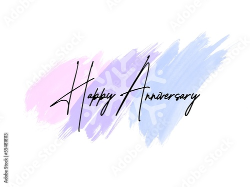 Happy Anniversary writing with heart background, colorful, cheerfull, invitation card, celebration banner.