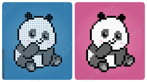 8 bit pixel panda is sitting. Animals for game assets and beads pattern in vector illustrations. © Two Pixel