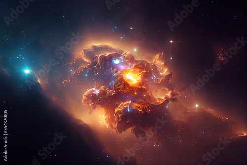 Beautiful nebula in outer space. Photorealistic illustration generated by Ai. Generative art.