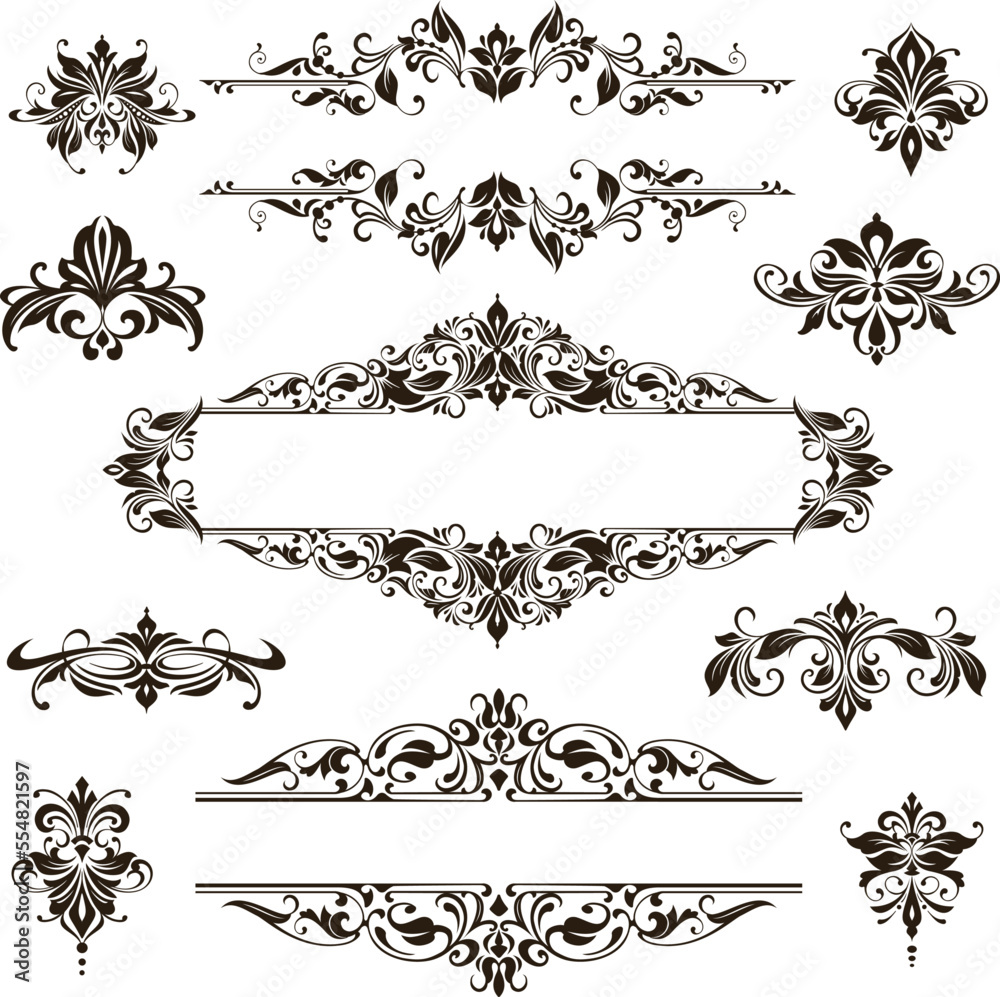 Vintage design lace borders monogram logo and corners, dividers Vector