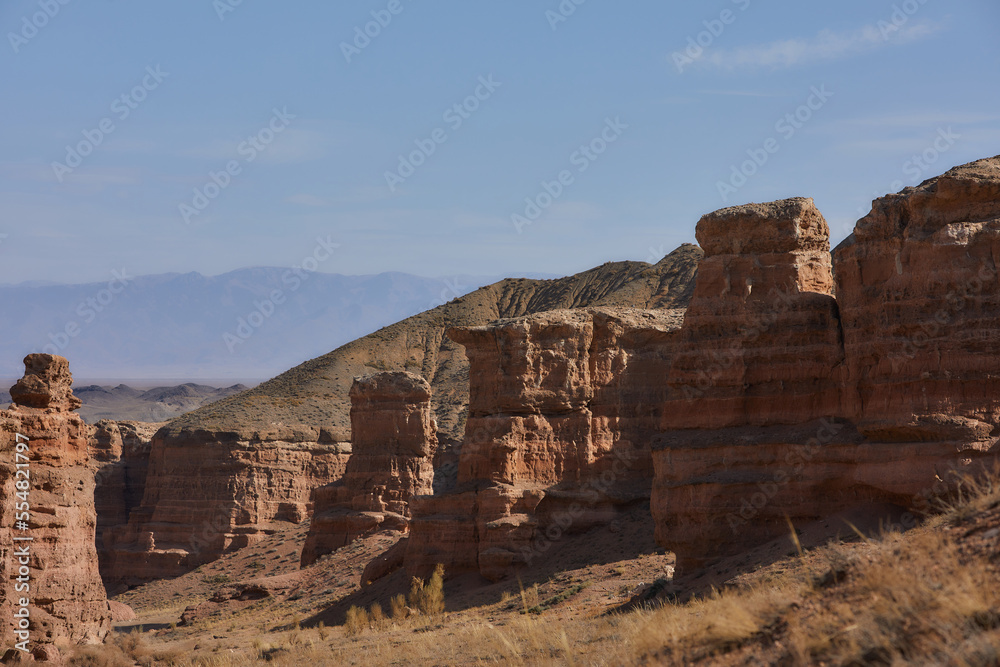 Sandy canyon with red rocks. Charyn.