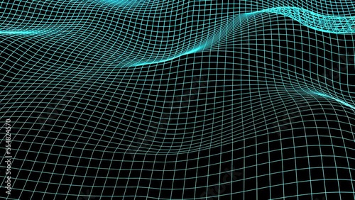 3D animation of a blue grid moving in a cloth-like manner